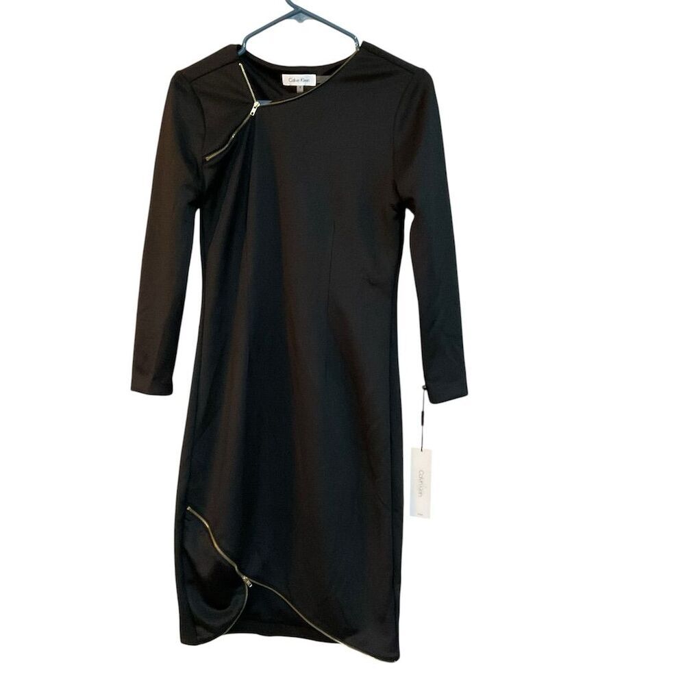 Calvin Klein Women's Black Knee Length Dress Size 6 Long Sleeve Casual NWT!! - Picture 3 of 9